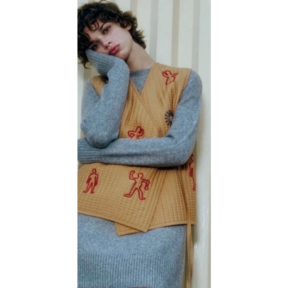 NWOT ZARA Quilted Wrap Vest Kimono Style Embroidered Size S Folk Art Boho - Picture 2 of 10